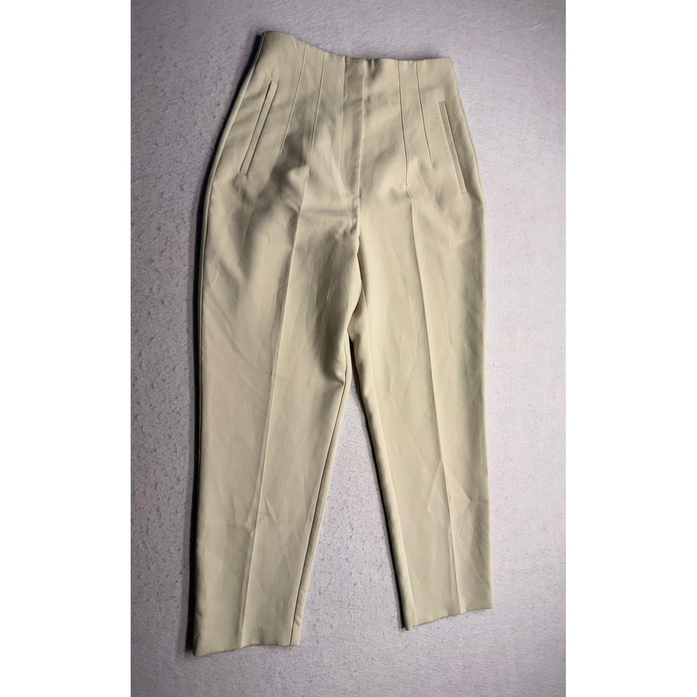 Zara Womens High Waisted Tapered Trousers Beige Cream Seam Detail Size M